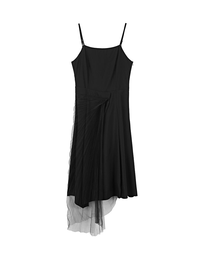 Casual Mesh Stitching Black Suspender Dress