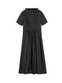 Retro front-smocked short-sleeve maxi dress with ruffled high neck