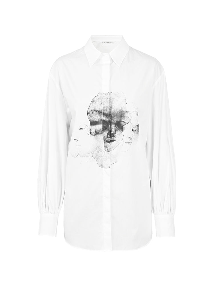 S.DEER  Abstract Print White Long Sleeve Shirt - S·DEER