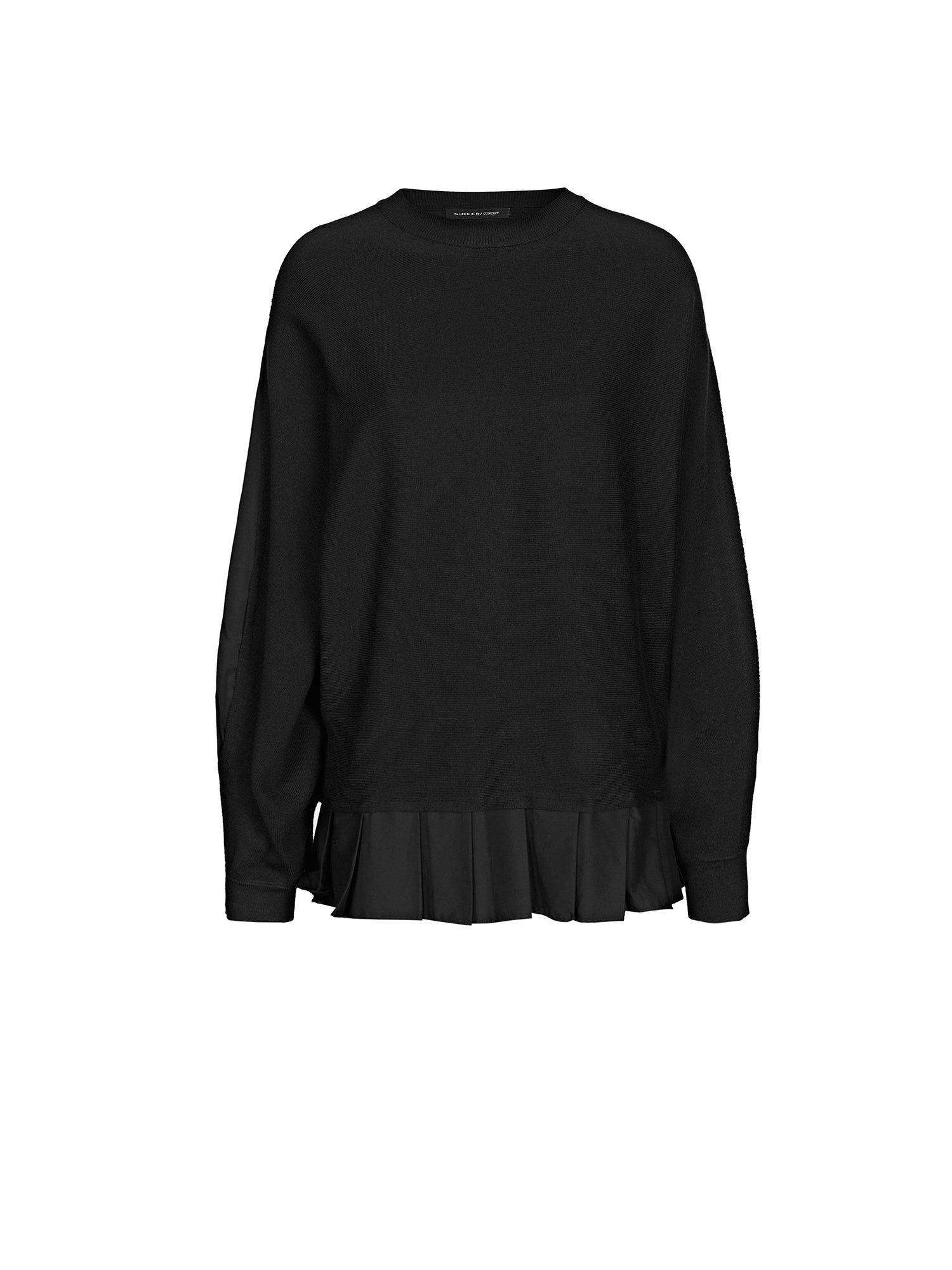 Ribbed Crew Neck Gathered Panel Loose-Fitting Sweater