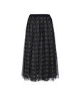 Elastic Check Printed Mesh Stitching Irregular Long Skirt