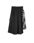 Elastic Waist Stitched Plaid Skirt