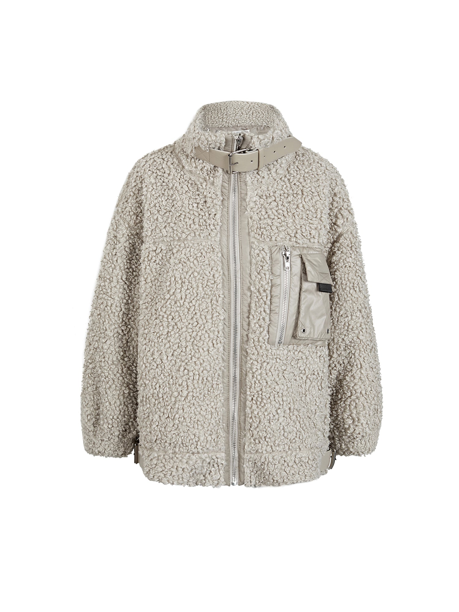 High Collar Stitching Pocket Faux Sherpa Wool Jacket