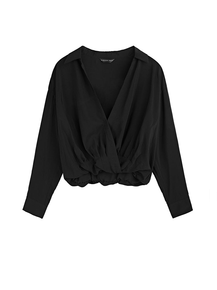 S·DEER Casual V-Neck Irregular Patchwork Long Sleeve Shirt - S·DEER