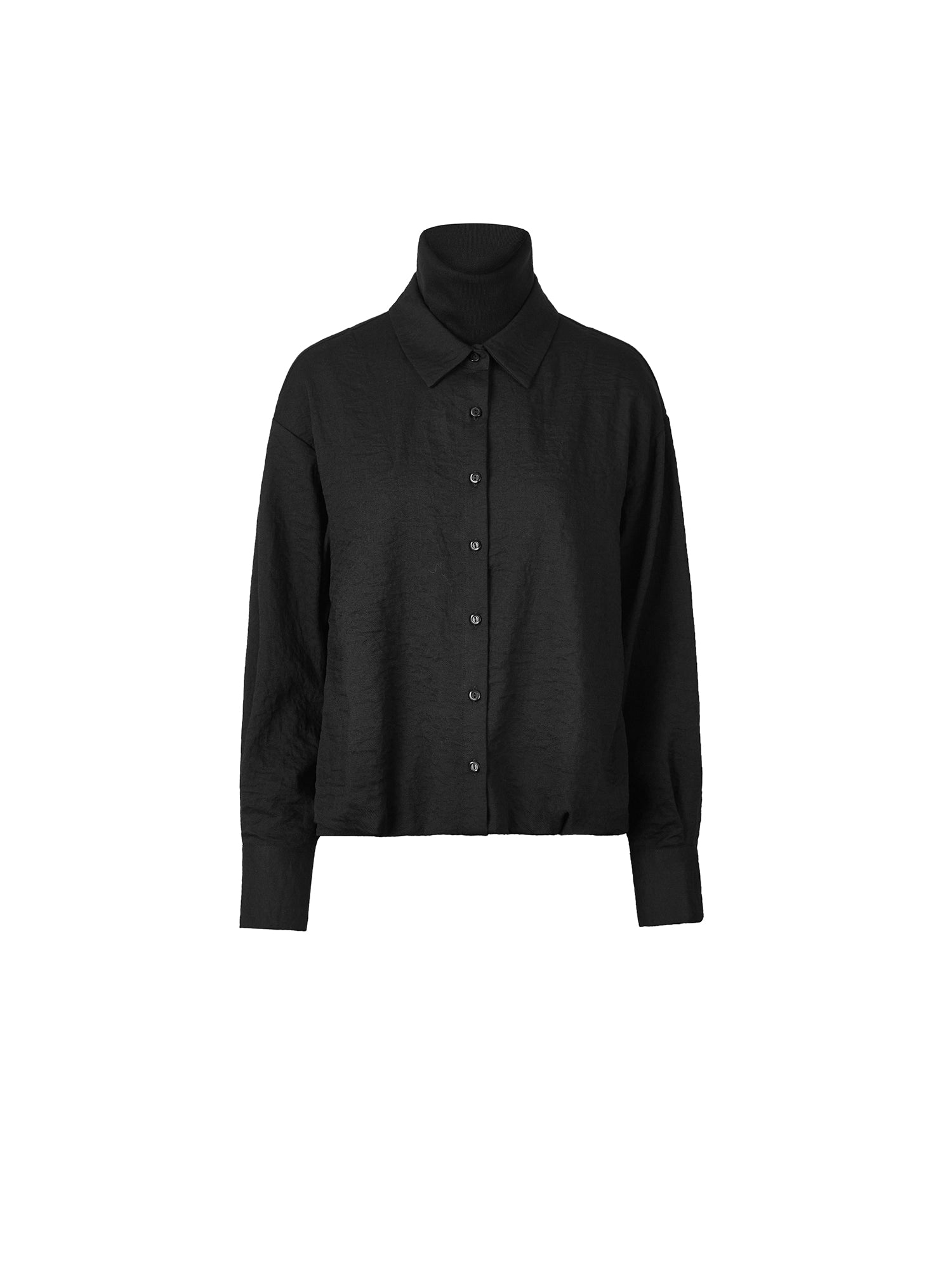 Short Black Shirt With Knit Stitching And Drop Sleeves