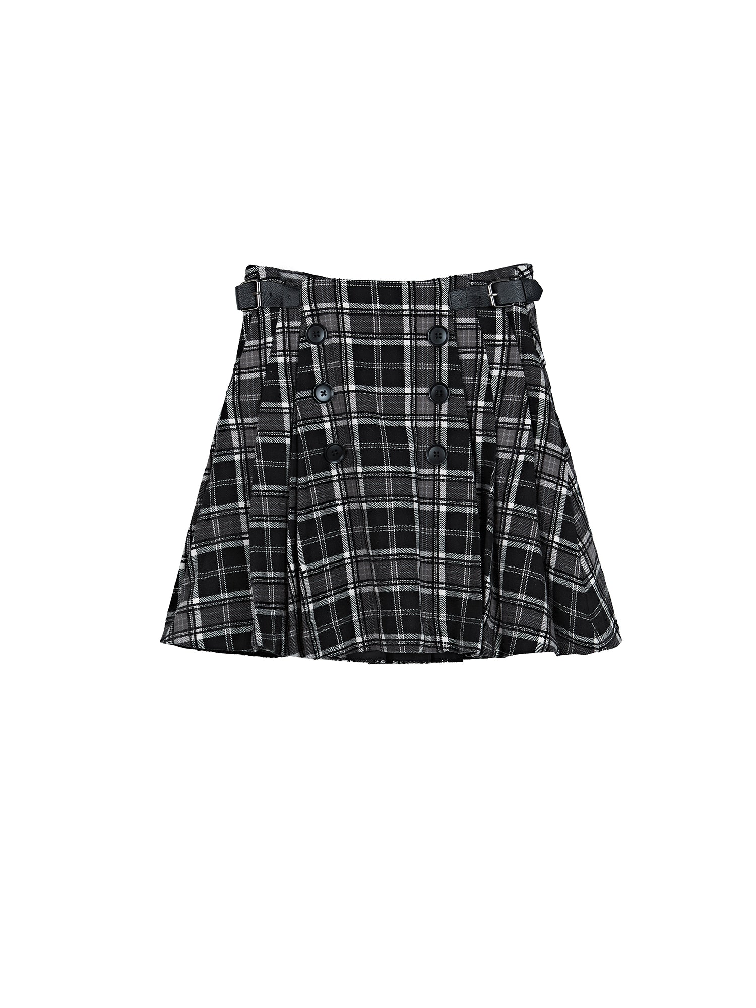 Vintage Plaid Leather Patchwork A-Line Pleated Skirt