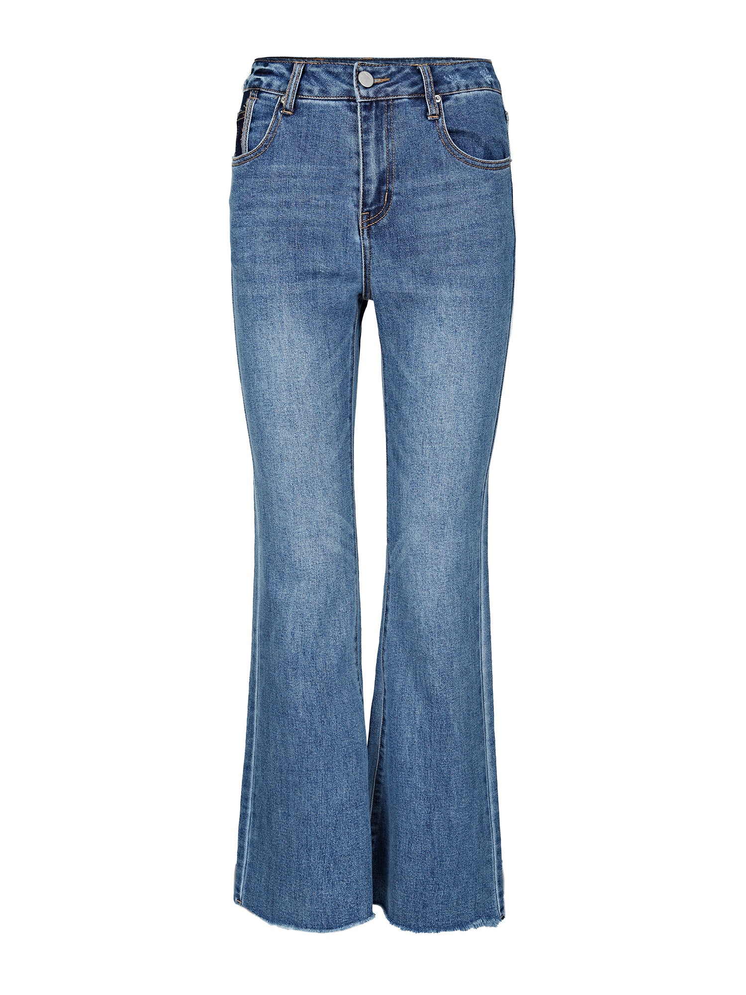 Water-washed Frayed Flare Jeans