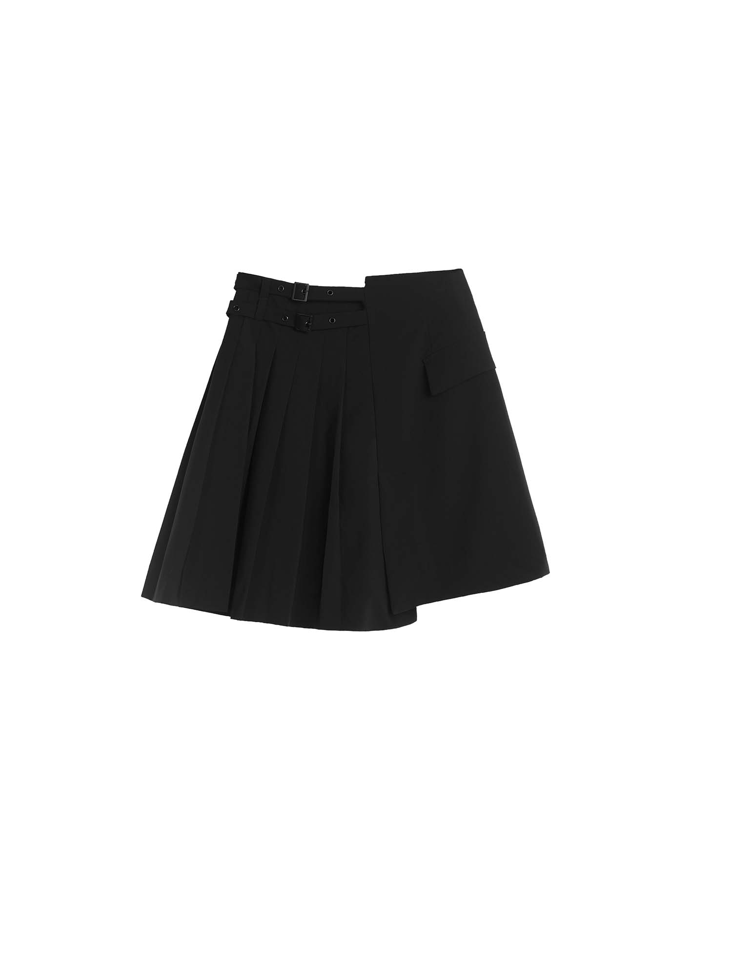Irregular Pleated Black A-line Skirt - S·DEER