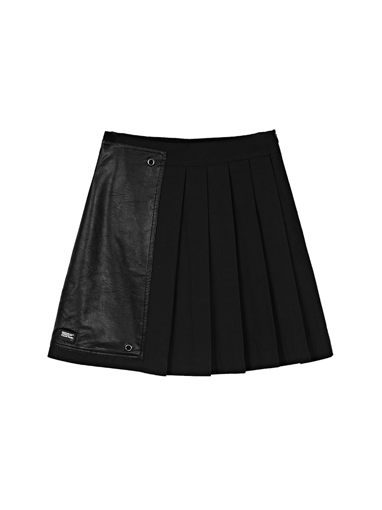 S.DEER  Leather-paneled A-line Pleated Skirt - S·DEER