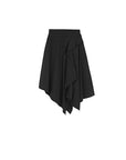 Ruffle Front Irregular Hem Black Skirt