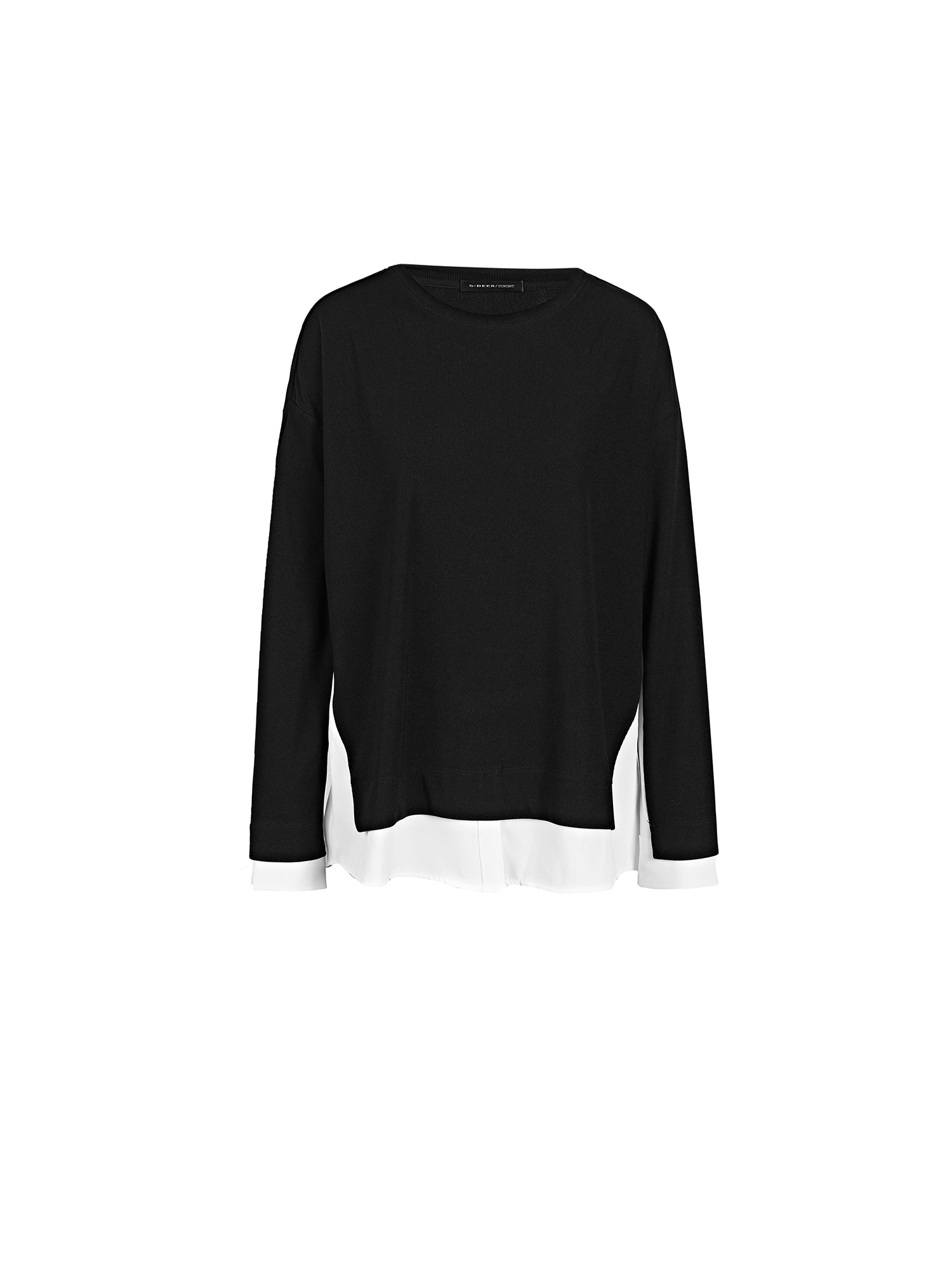 Ribbed Round Neck Color Contrast Stitching Long-Sleeved T-Shirt