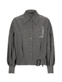 The stylish waist-cinched long-sleeve letter striped shirt becoming a standout piece in the wardrobe of trendy women
