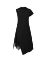 Black asymmetrical dress with cap sleeves and tulle hem detail