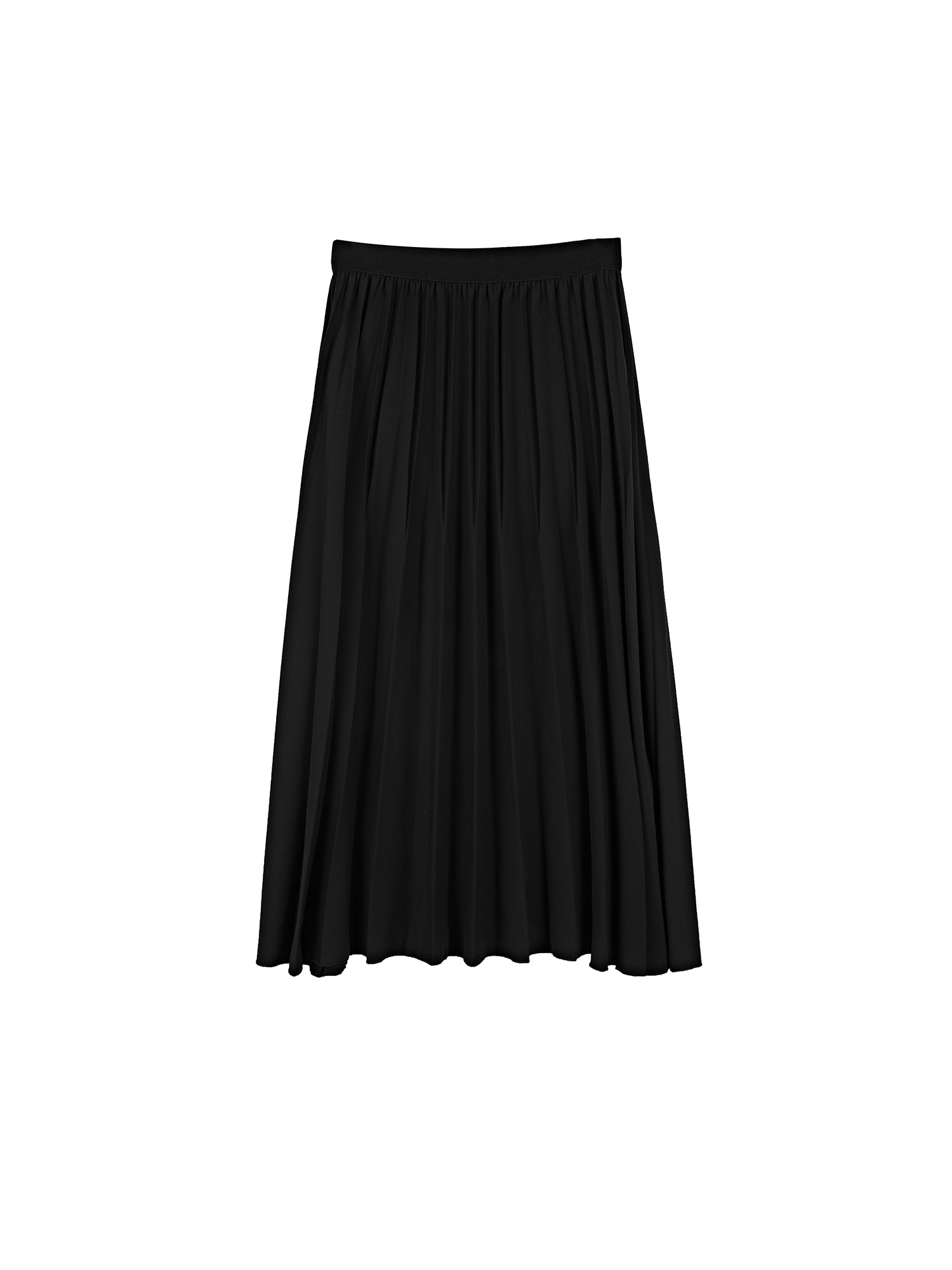 Elastic Gathered Black A-Line Maxi Skirt