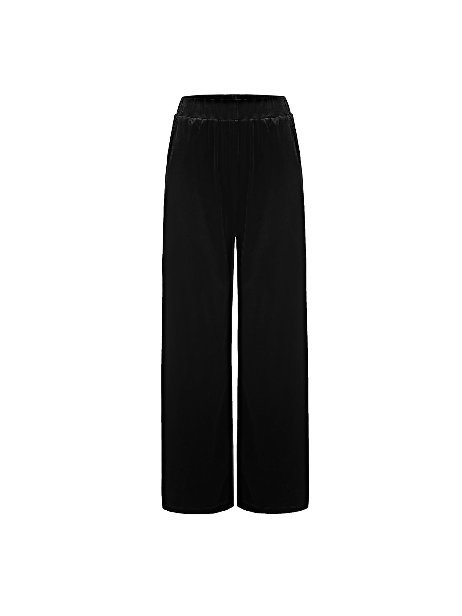 Elastic Panel Velvet Straight Black Trousers