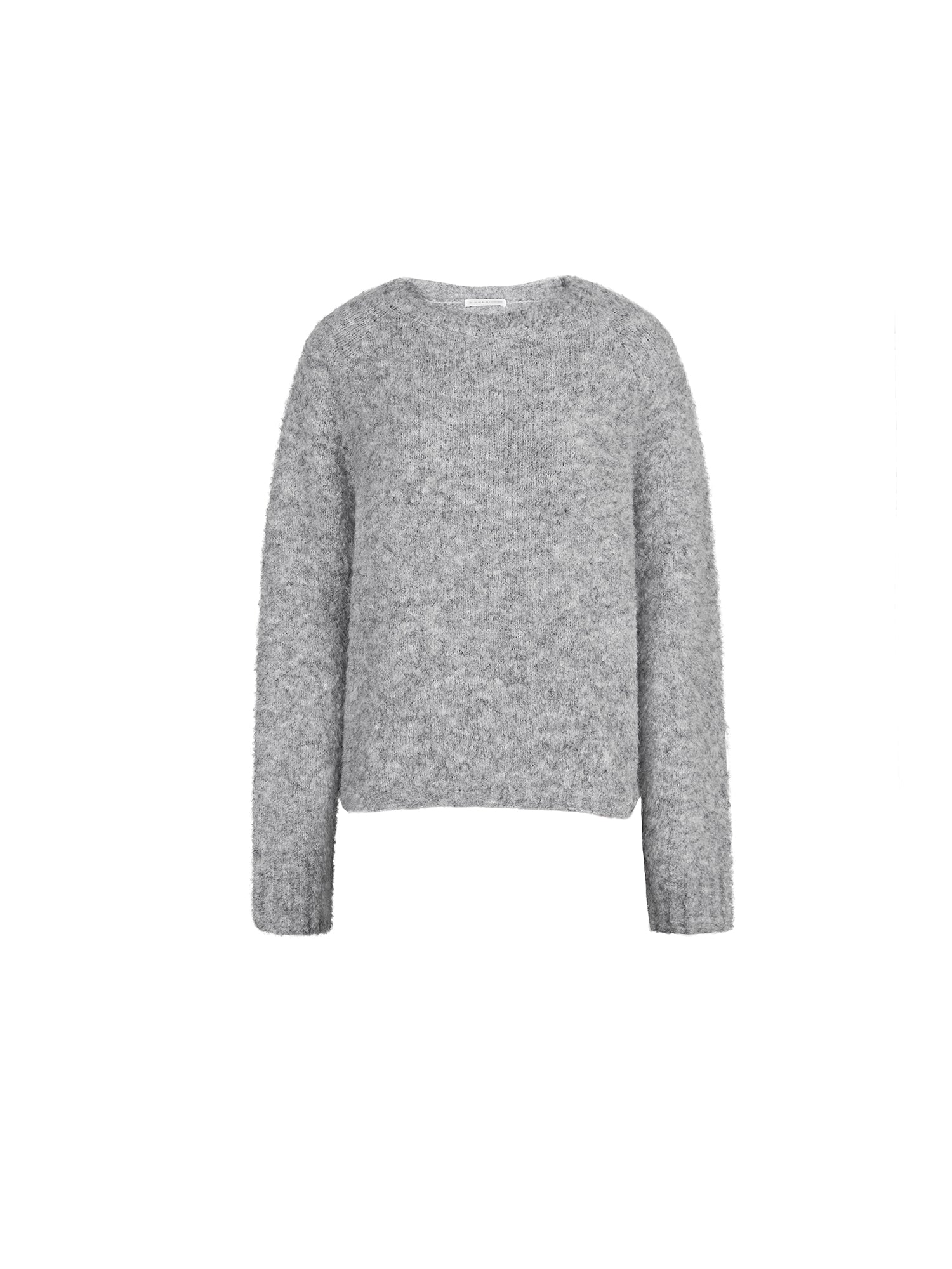 Lässiger, dicker, grauer Pullover aus strukturierter Wolle mit Rundhalsausschnitt