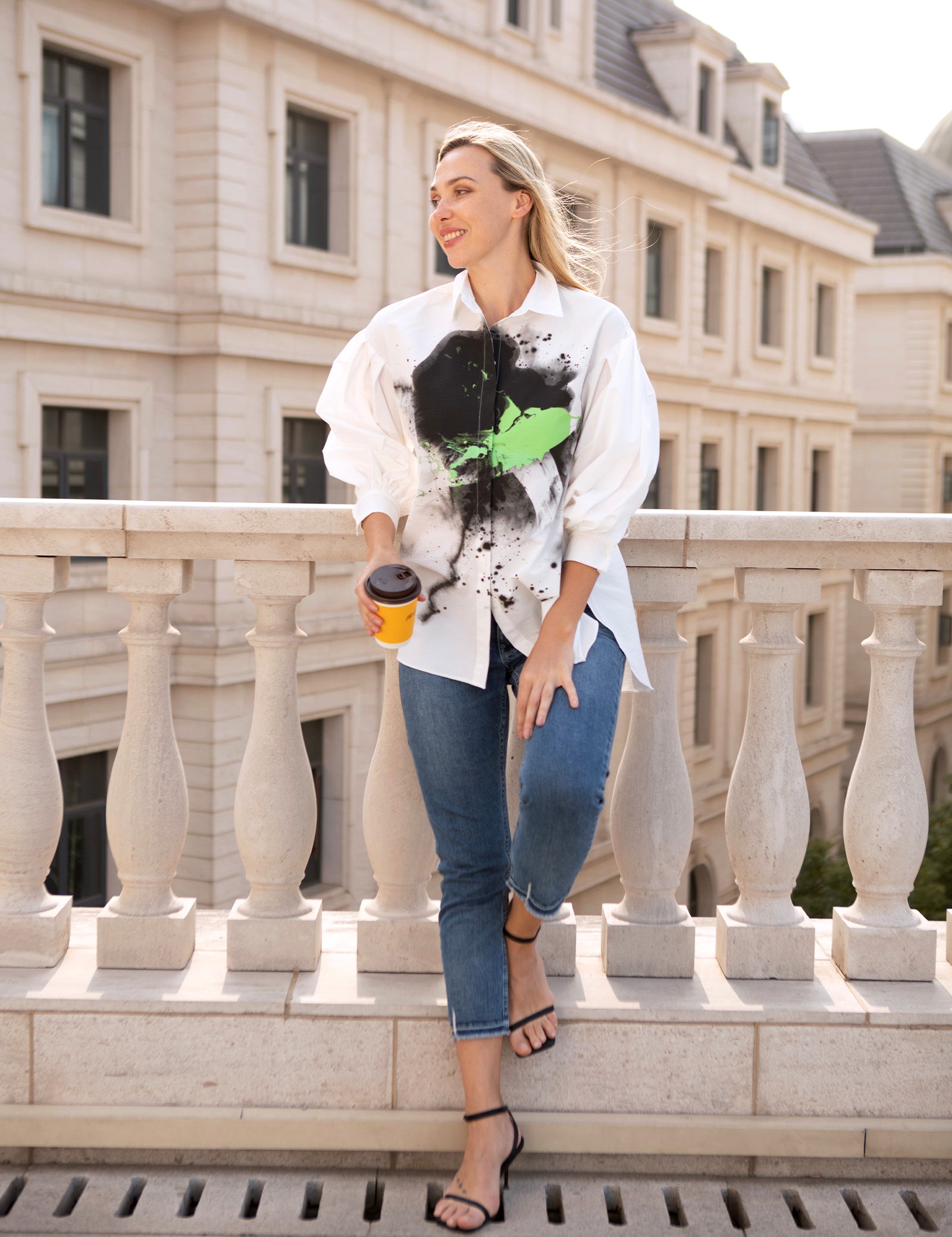 Ink Painting Lapel Collar Loose Shirt