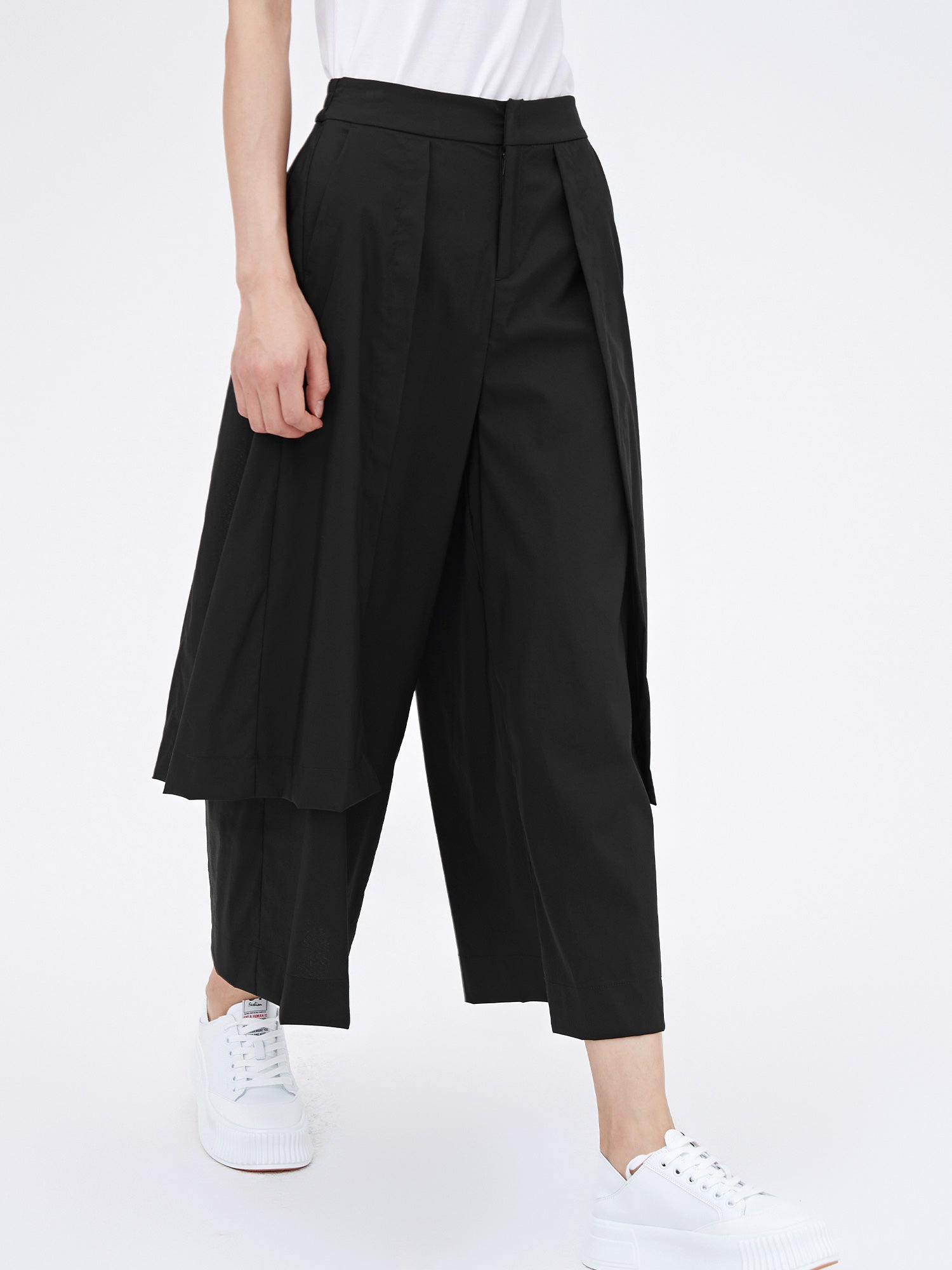 Black Elasticized Wide-Leg Trousers - S·DEER