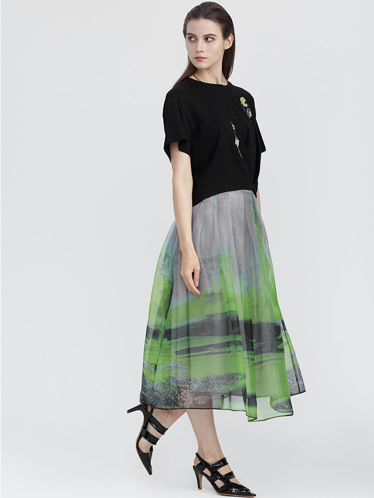 Airy Gauzy Green Tie-dye Skirt