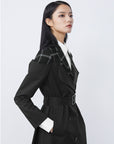Casual Suit Collar Plaid Stitching Waist Long Trench Coat