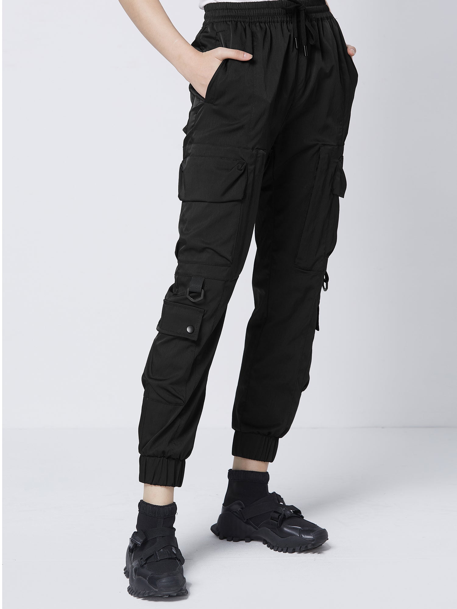 Belt Three-Dimensional Pocket Black Cargo Trousers