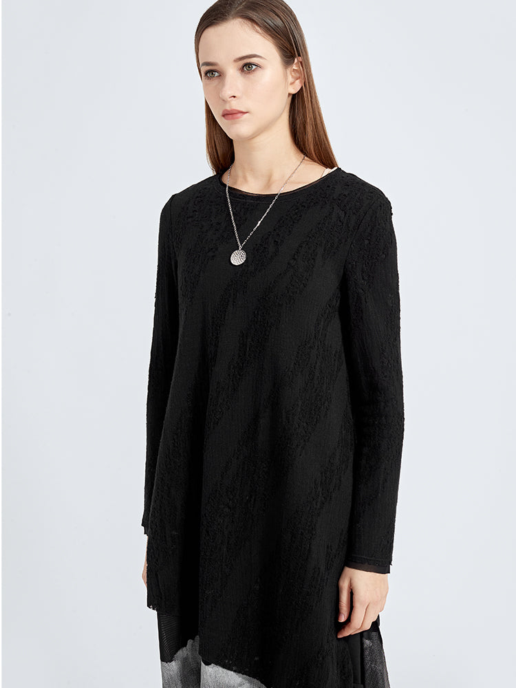 Vestido de lana de dos piezas con cuello redondo y tirantes con estampado de malla