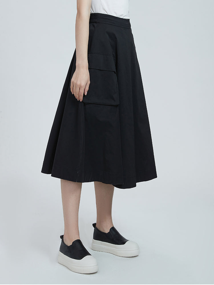 Elastic Waist Stitched Plaid Skirt