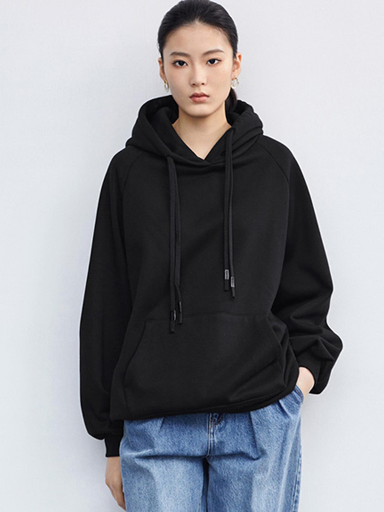 Drawstring Plush Lining Loose Hoodie