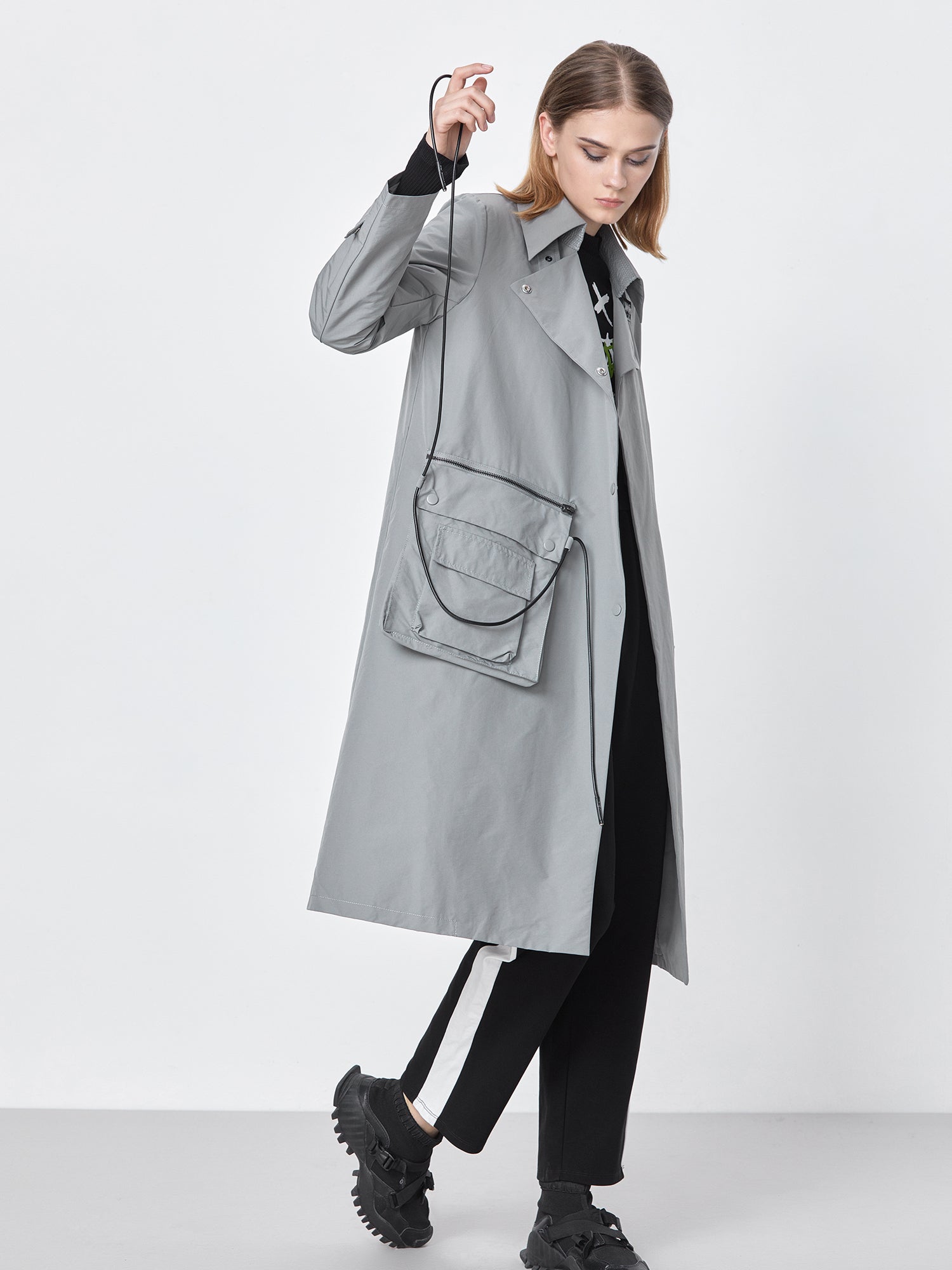 Lapel Workwear Large Pockets Lace-Up Long Trench Coat