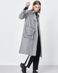 Lapel Workwear Large Pockets Lace-Up Long Trench Coat