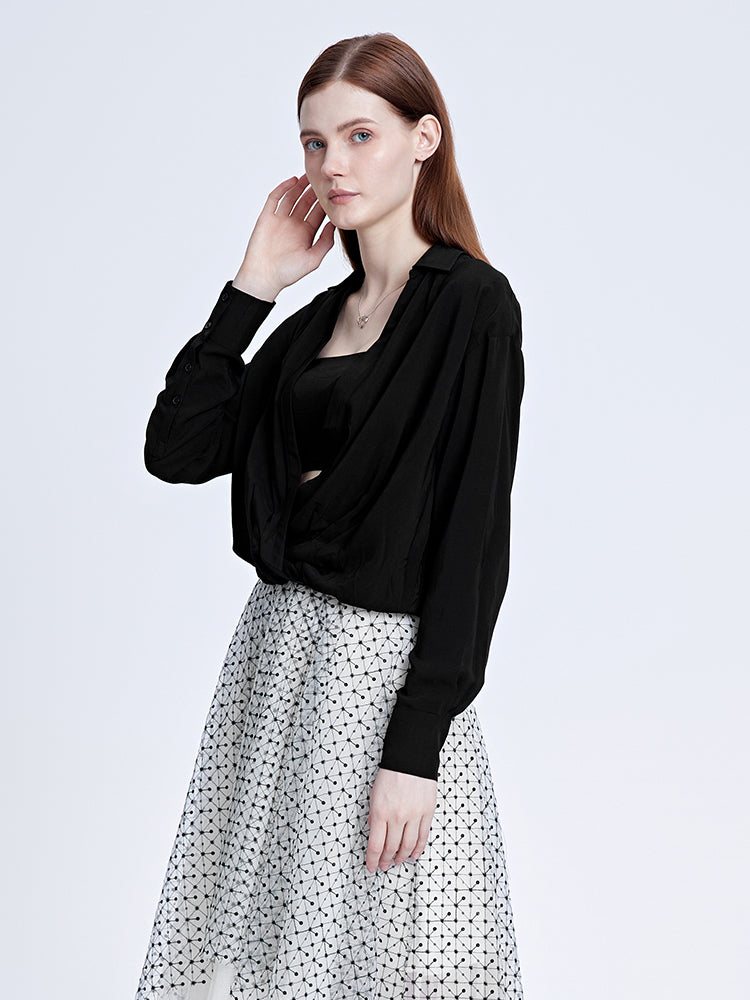 S·DEER Casual V-Neck Irregular Patchwork Long Sleeve Shirt - S·DEER