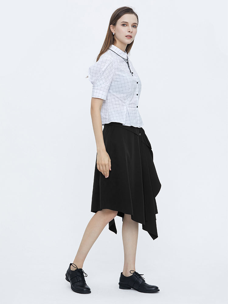 Ruffle Front Irregular Hem Black Skirt