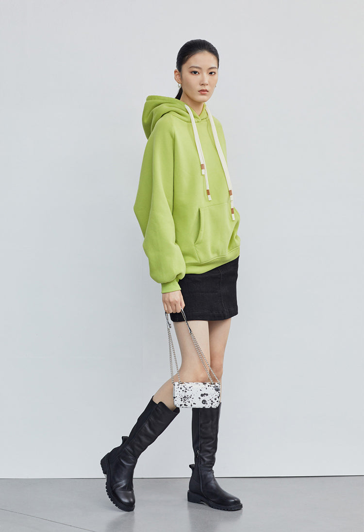 Drawstring Plush Lining Loose Hoodie