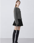 Trendy Ribbed Round Neck Sequined Balloon Sleeve Tie Sweater