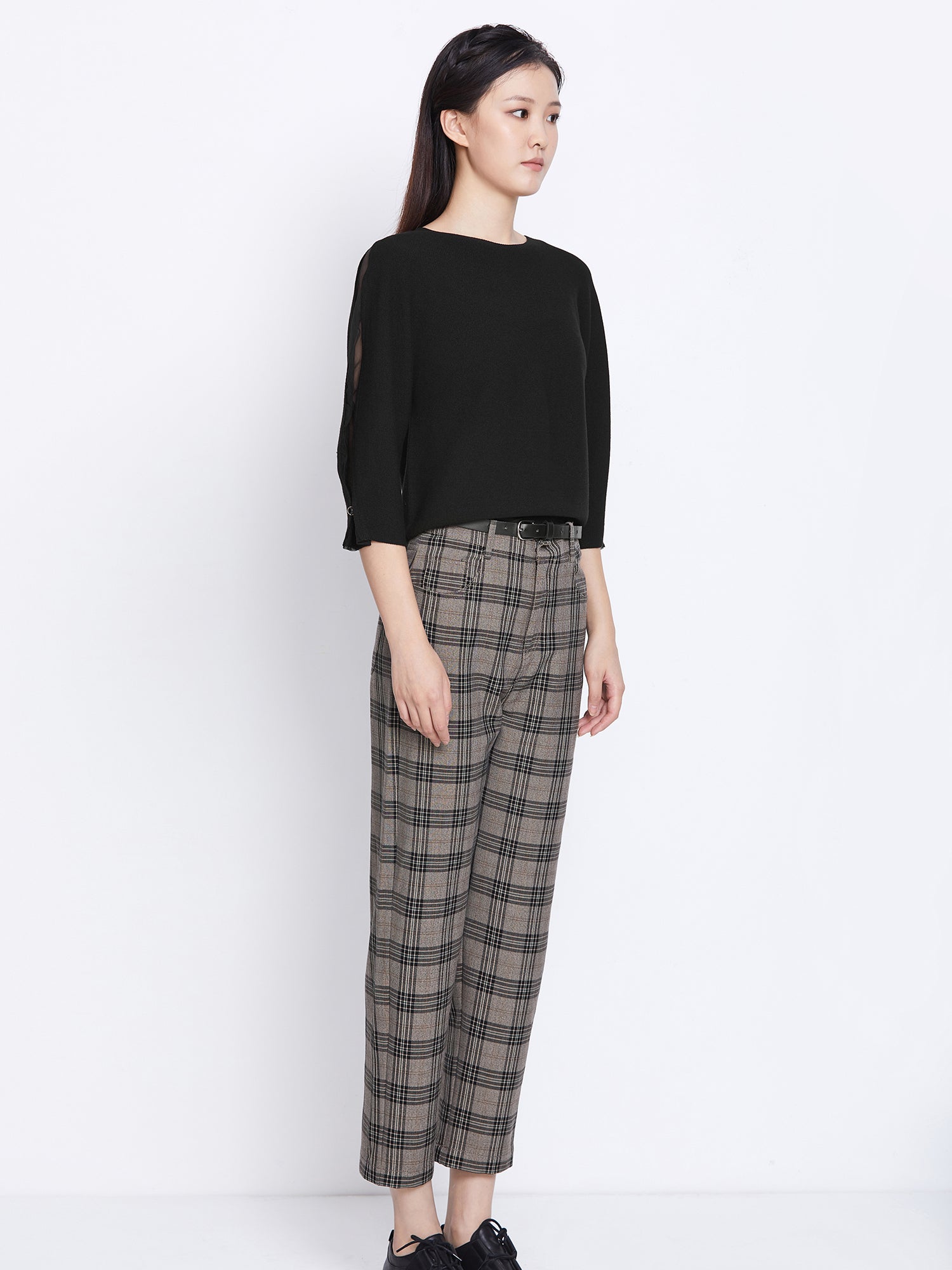 Mesh 3/4 Sleeve Black Sweater Cardigan
