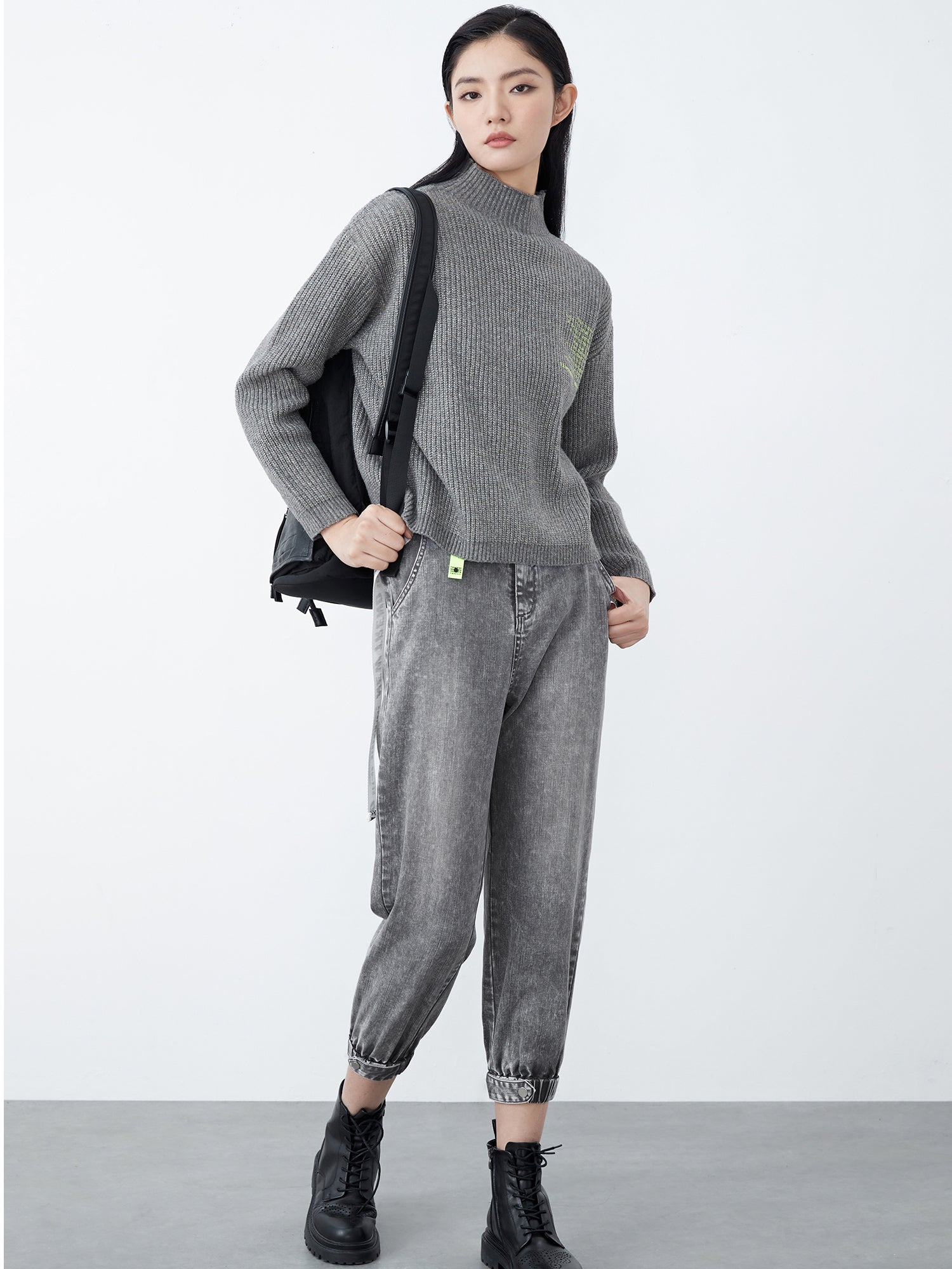 Letter Print Ribbed Knit Sweater