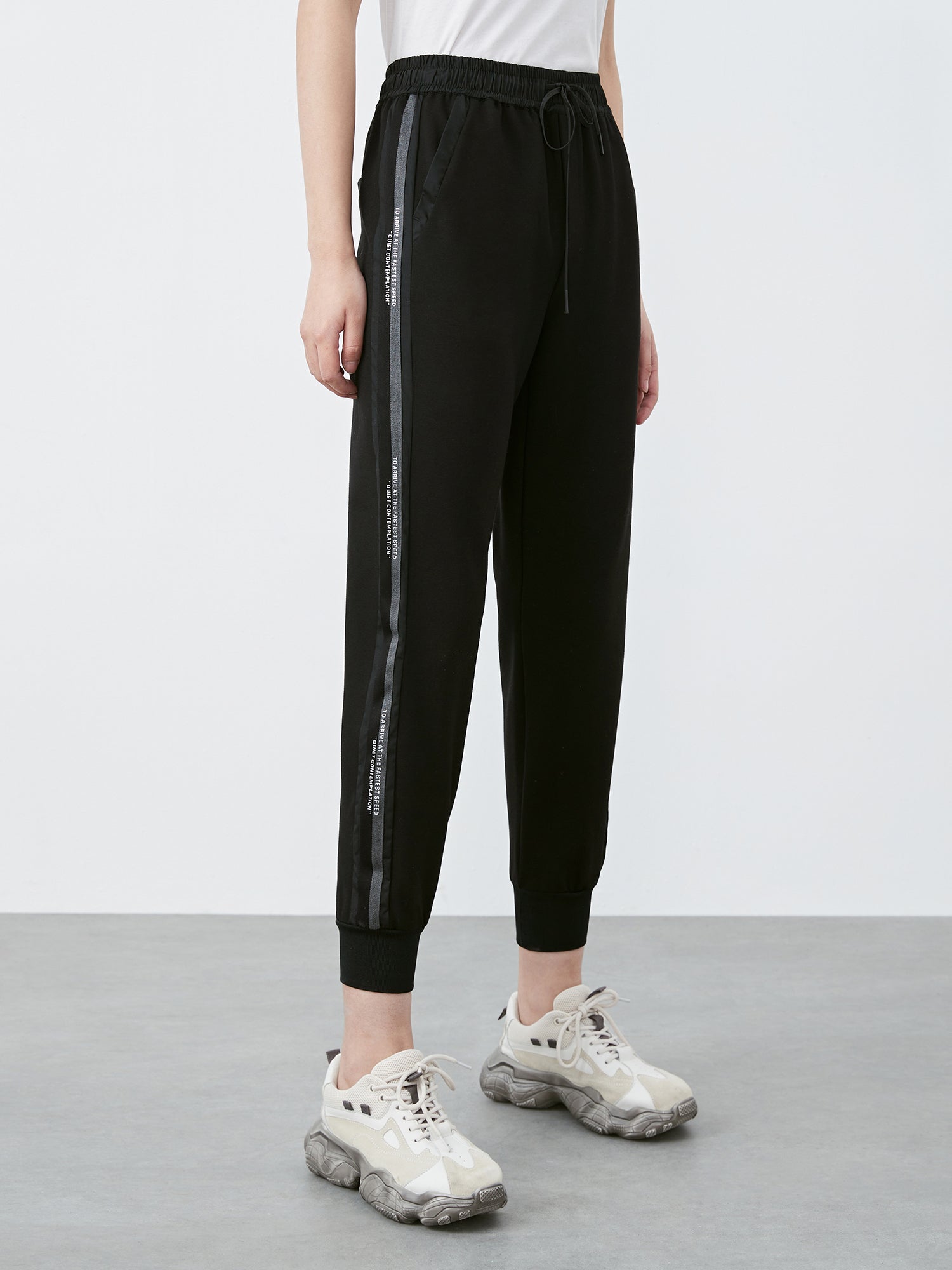Casual Drawstring Elastic Contrast Color Letter Sports Trousers