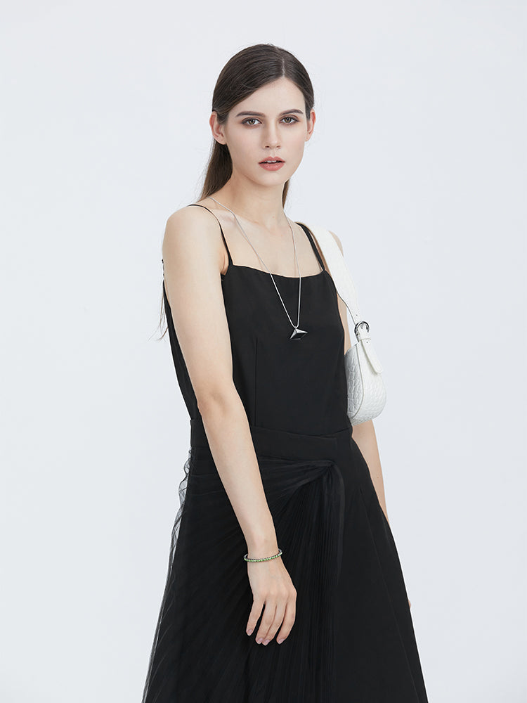 Casual Mesh Stitching Black Suspender Dress