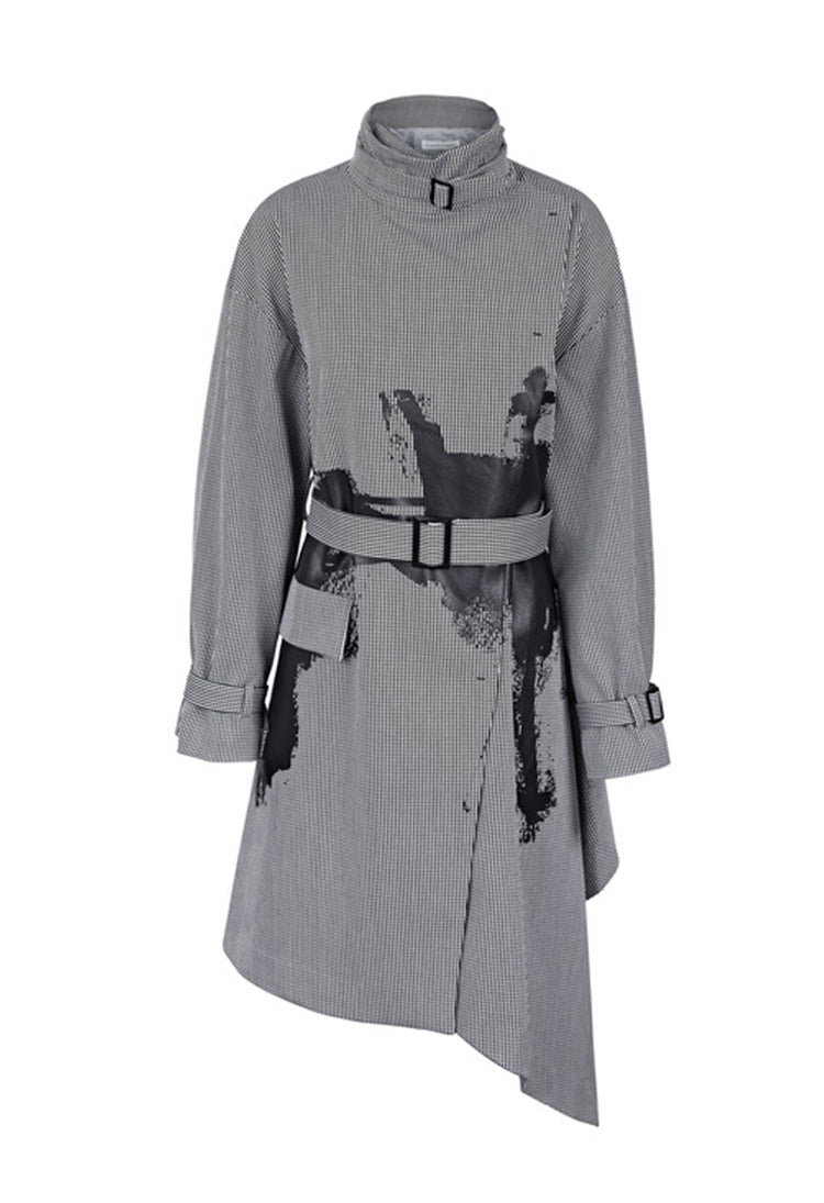 S.DEERIrregular long trench coat with stand collar striped offset printing waist S21381704 - S·DEER