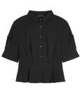 SDEER Simple Lapel pleated medium sleeve short shirt - S·DEER