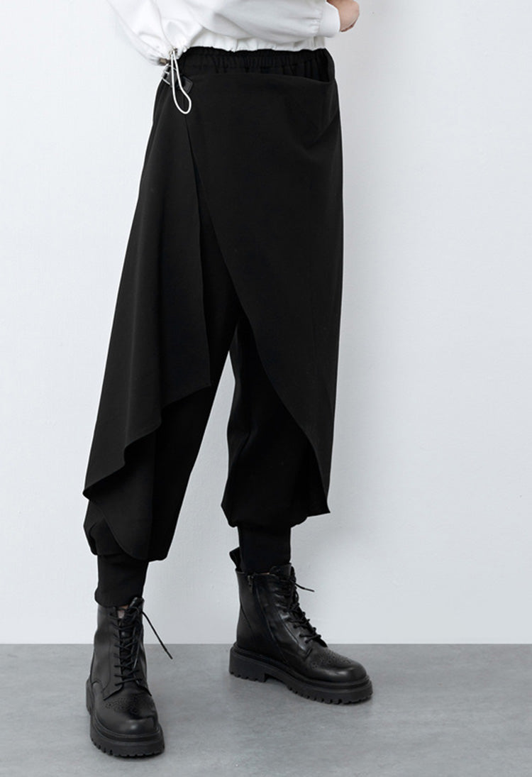 SDEER Elastic Irregular Stitching Black Loose Trousers - S·DEER