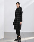 Plaid Hooded Belted  Wool Coat