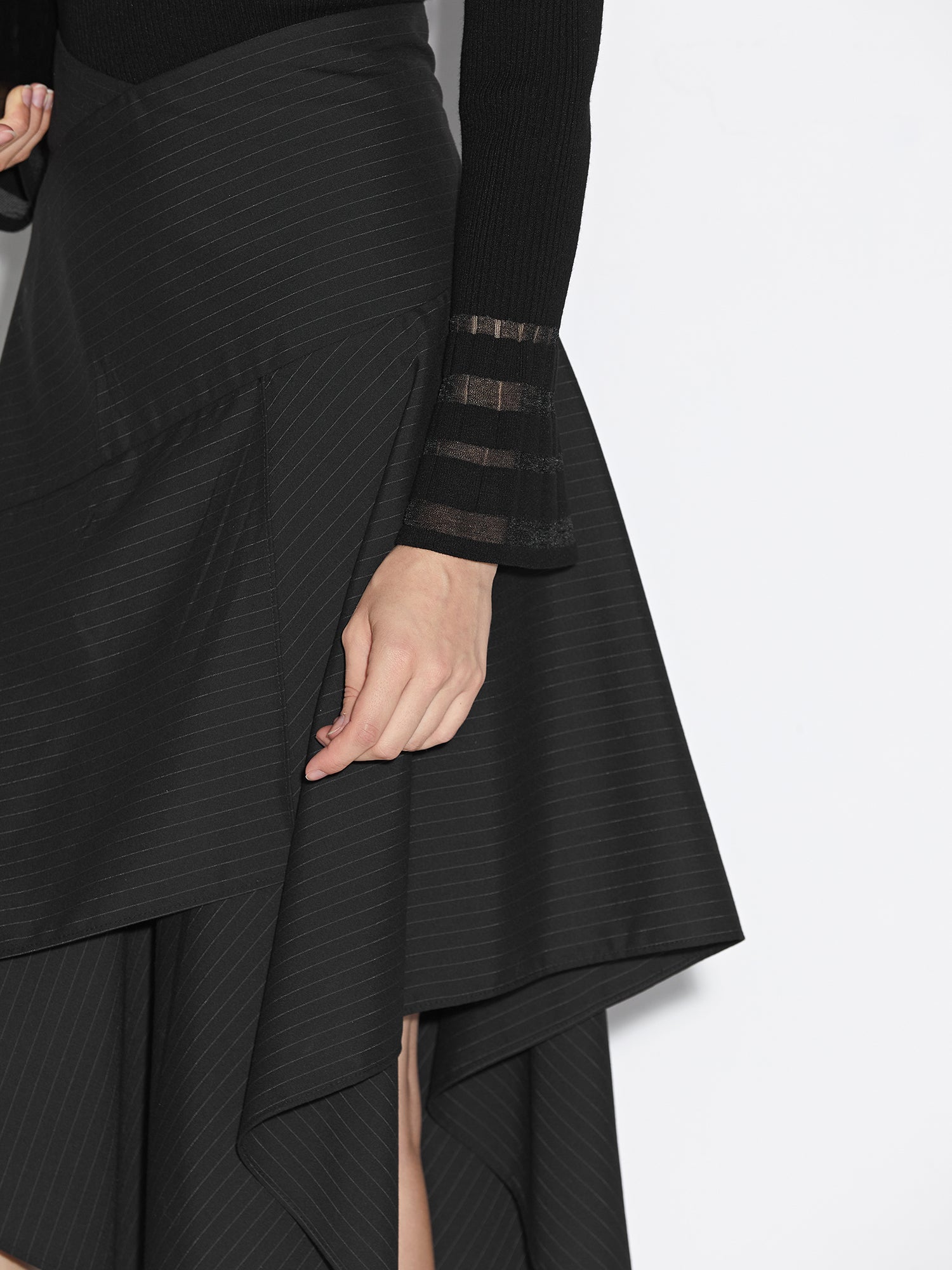 Pinstriped Irregular Hemline Midi Skirt