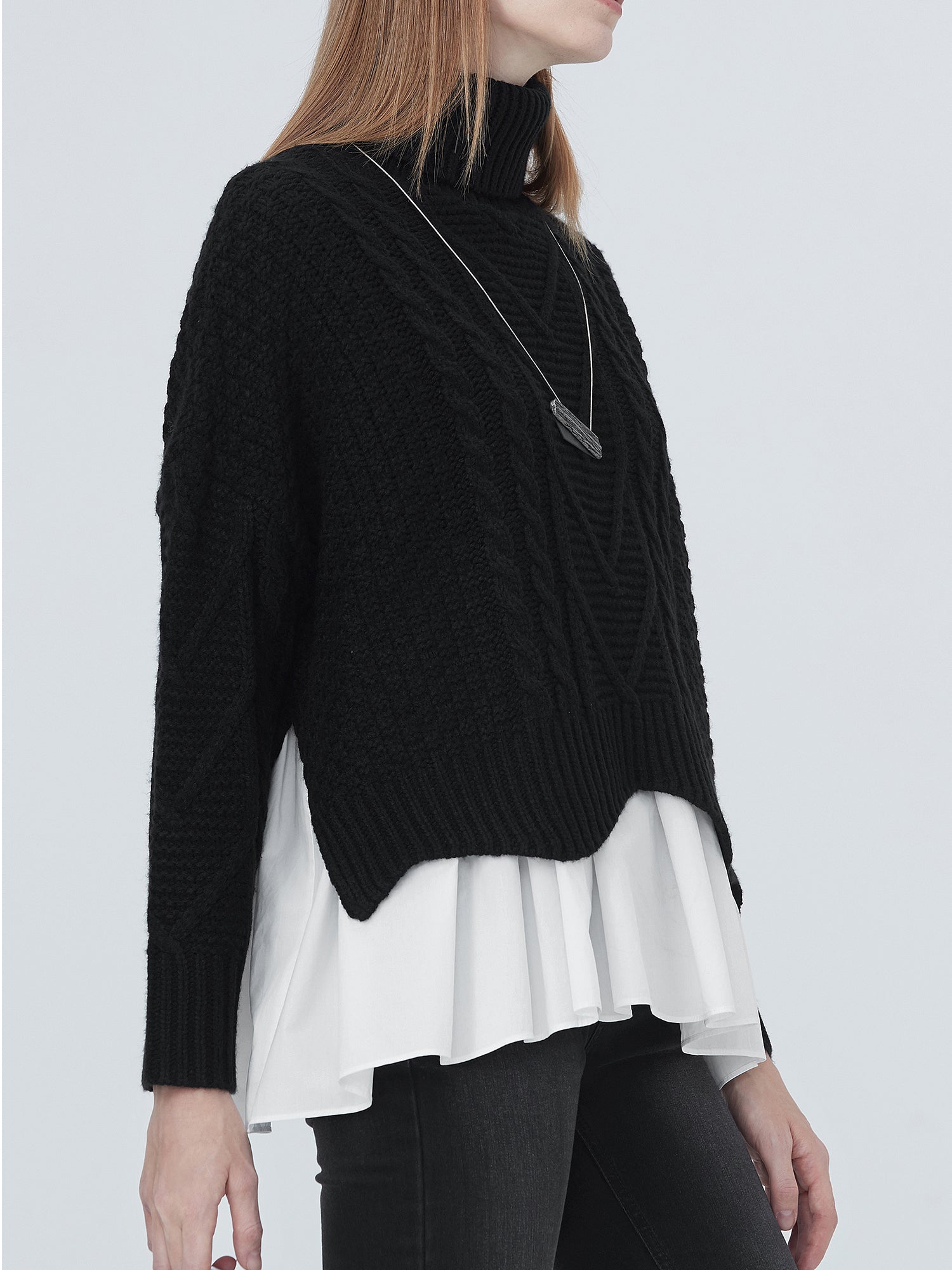High Neck Stitching Loose Sweater