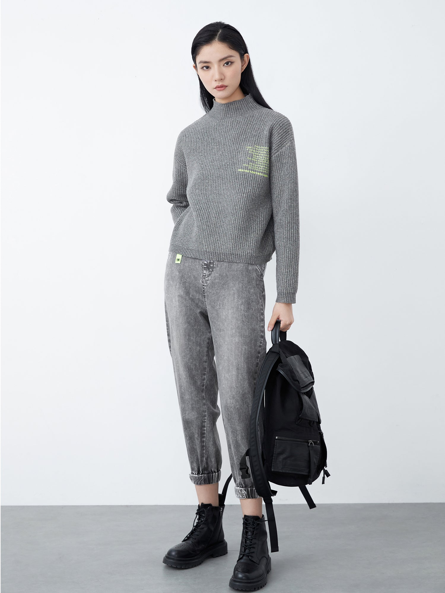 Letter Print Ribbed Knit Sweater
