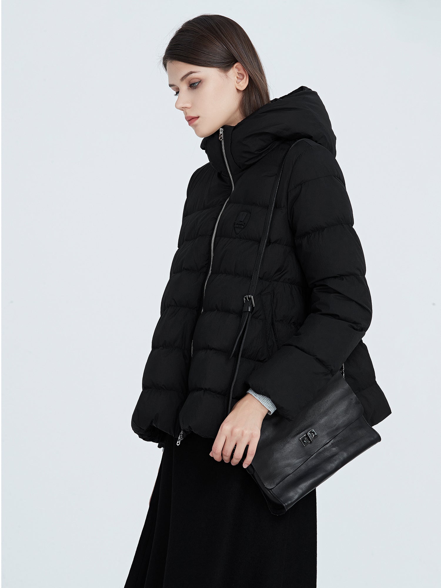 High Neck Hooded Letter Pocket Loose Down Jacket