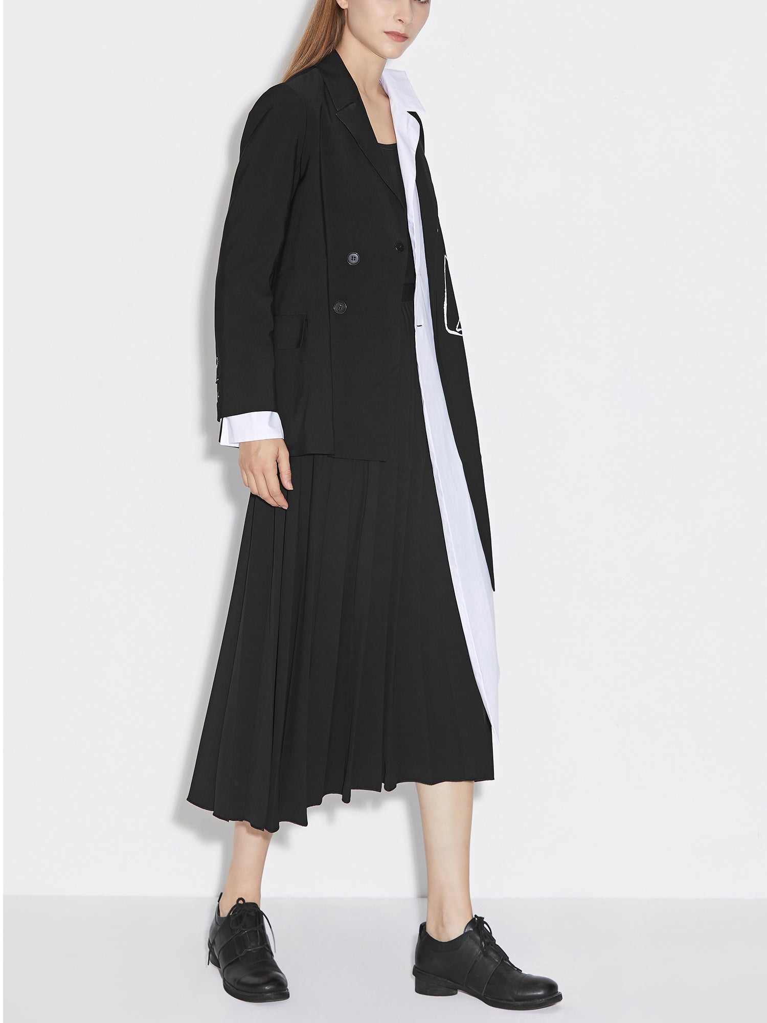 Elastic Gathered Black A-Line Maxi Skirt