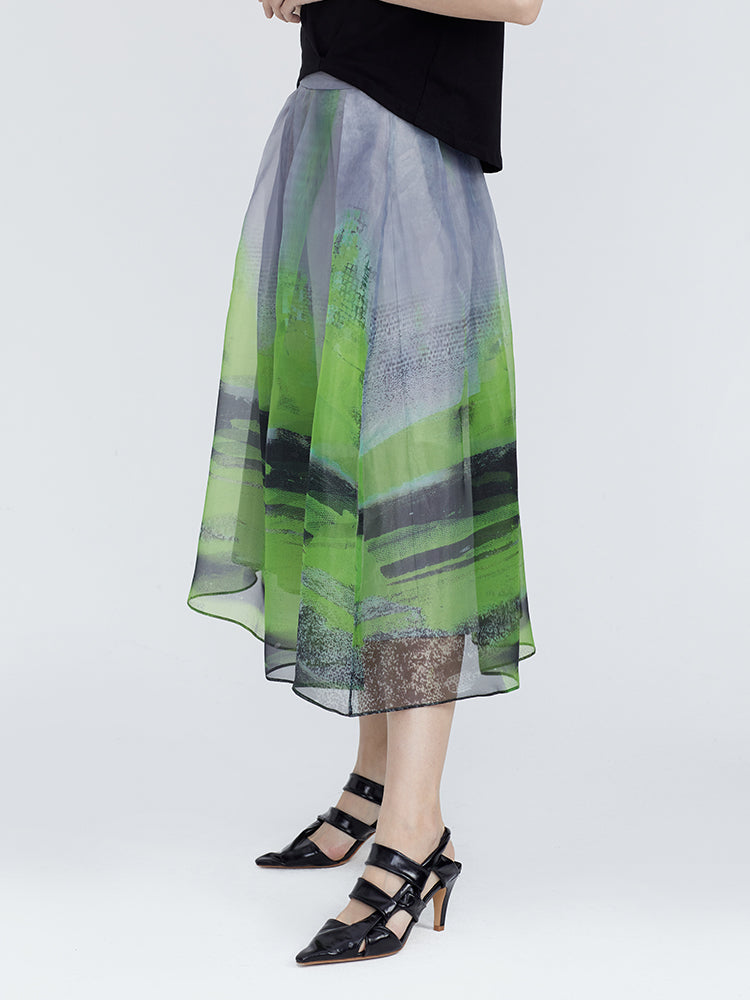 Airy Gauzy Green Tie-dye Skirt