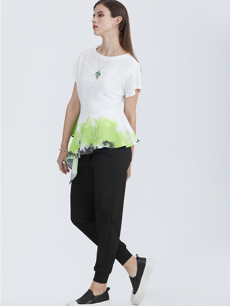 Simple Round Neck Short Sleeve Shirt With Halo Dyed Texture