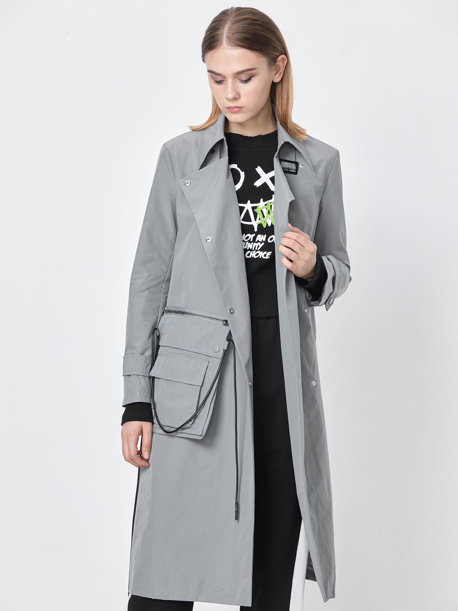 Lapel Workwear Large Pockets Lace-Up Long Trench Coat
